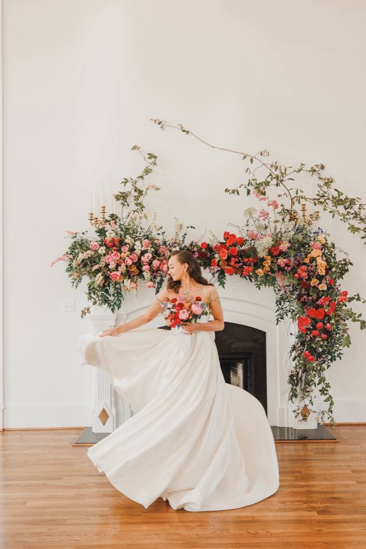 TikTok: a bride twirling by the ballroom fireplace